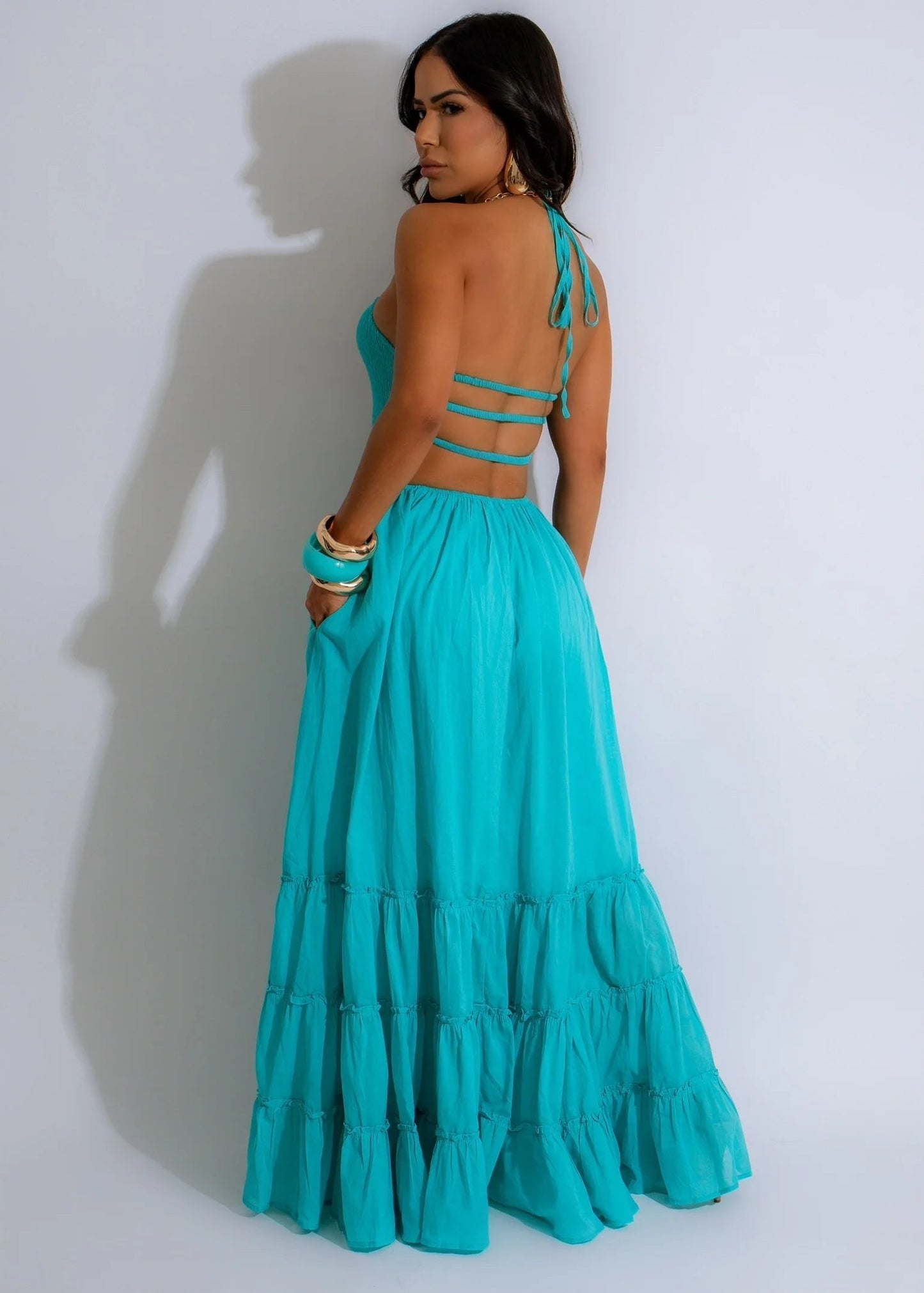 Robe longue plissée avec Alças Finas