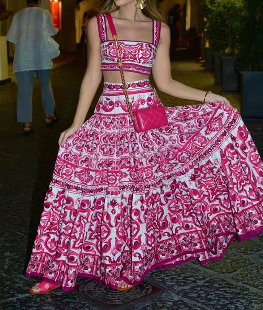 Conjunto Supra - Haut fleuri Estampa + Saia