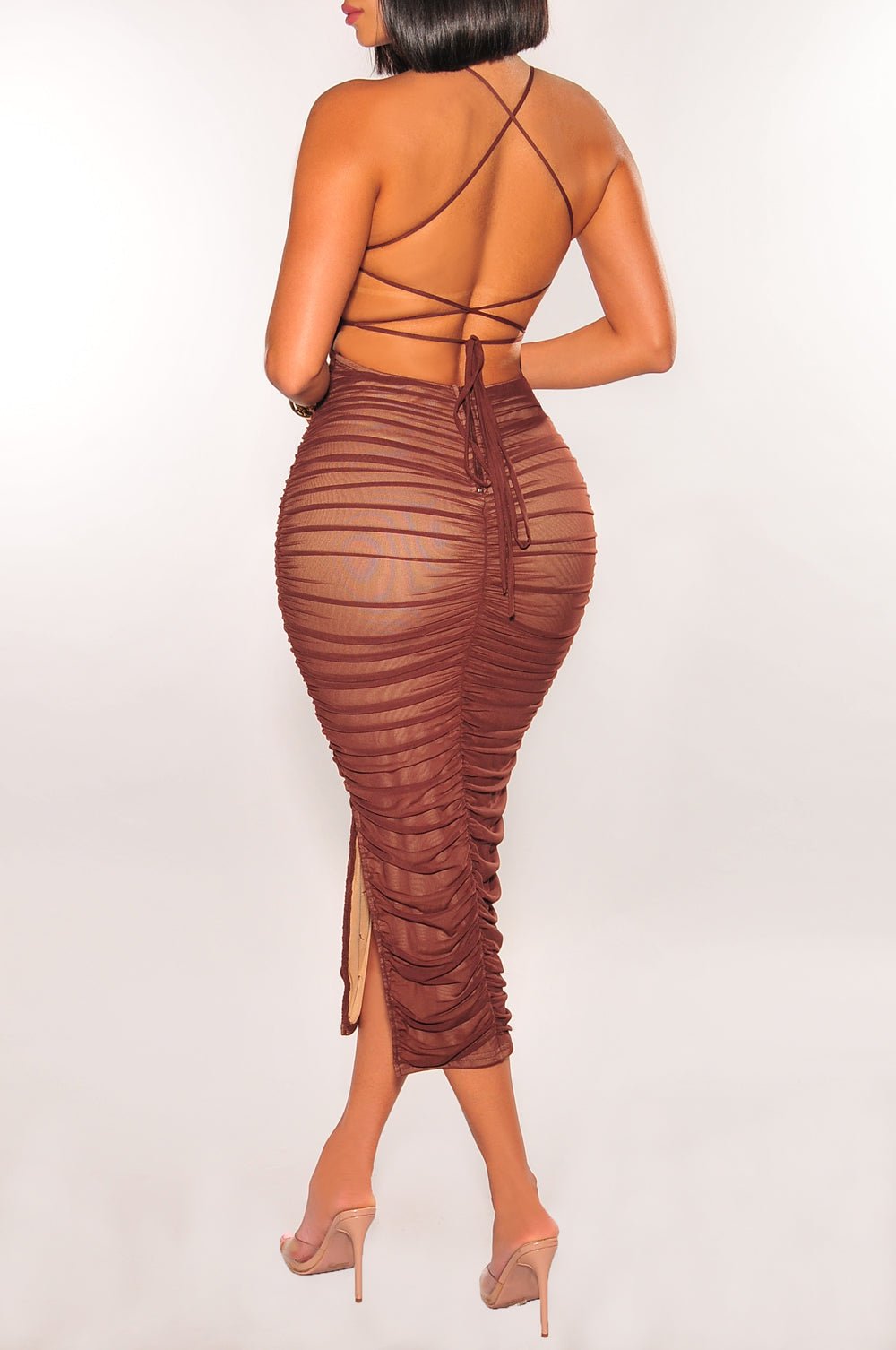 Robe Midi Mesh Chocolat Nude