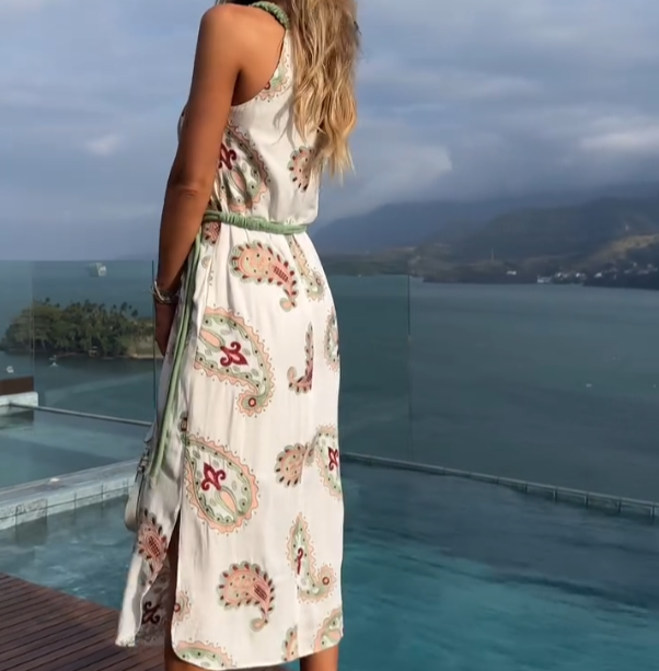Robe blanche midi estampée