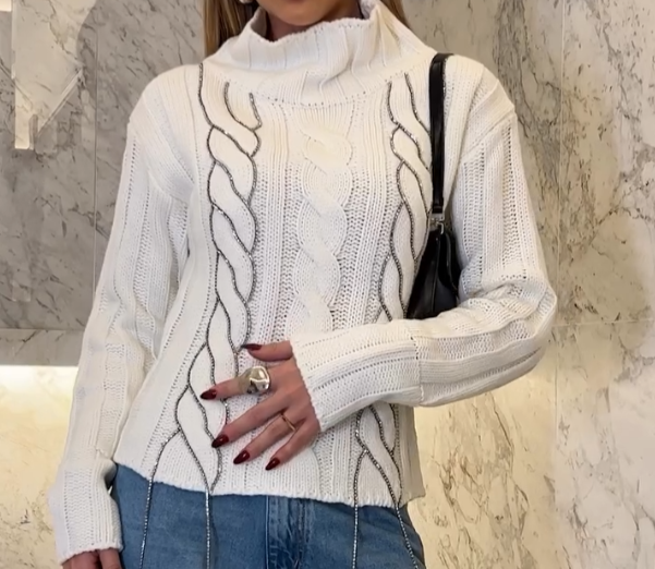 Suéter Tricot Off-White avec Détails de Strass