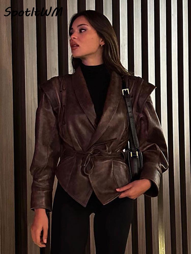 Veste en cuir olive pour femme
