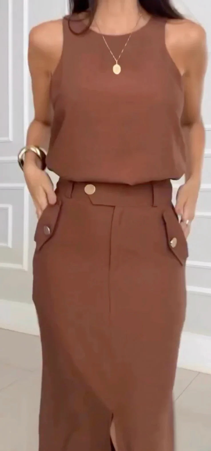 Conjunto Cléo | Blusa Cavada + Saia avec Fenda 