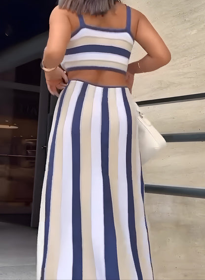 Robe Longo Tricot Listrado Cut Ou 