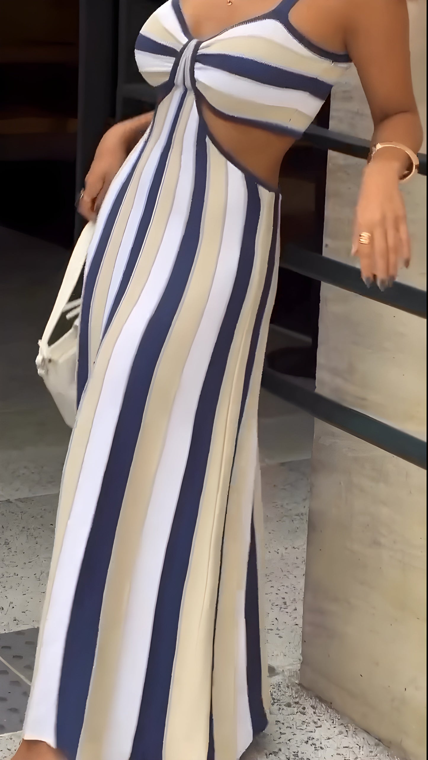 Robe Longo Tricot Listrado Cut Ou 