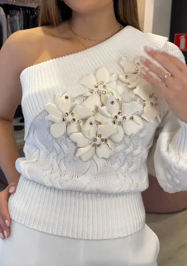 Chemisier Tricot Fleur Blanche 