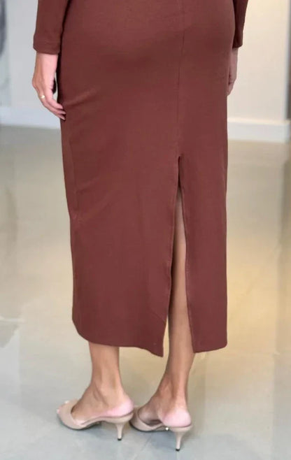 Robe Midi Canelado avec Fenda Virginia 