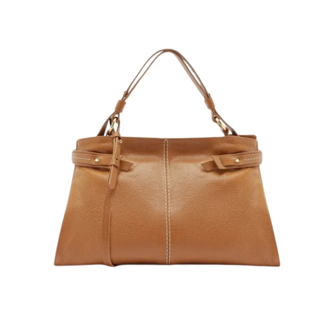 Bolsa Tote Marrom Couro Legítimo Grande Tiras Laterais