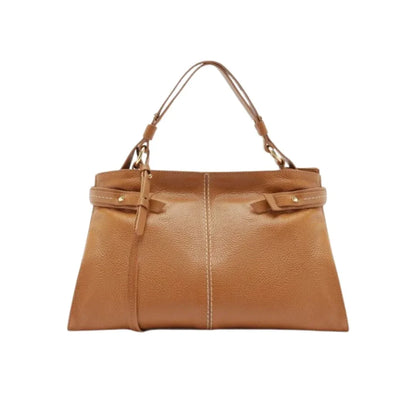 Bolsa Tote Marrom Couro Legítimo Grande Tiras Laterais