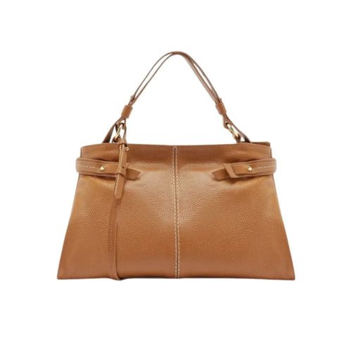 Bolsa Tote Marrom Couro Legítimo Grande Tiras Laterais