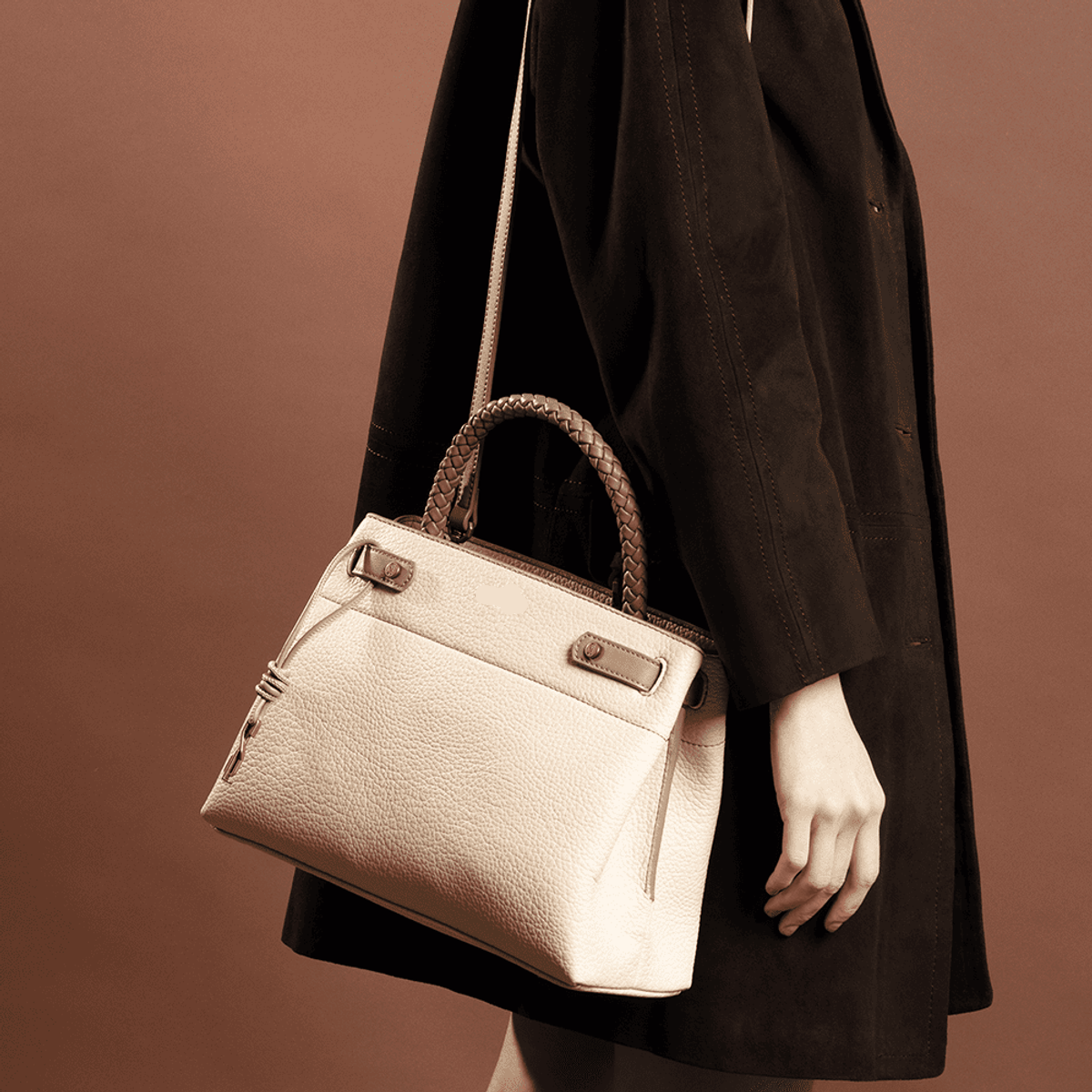 Bolsa Tote Floater Bege Alça Dupla Couro Legítimo