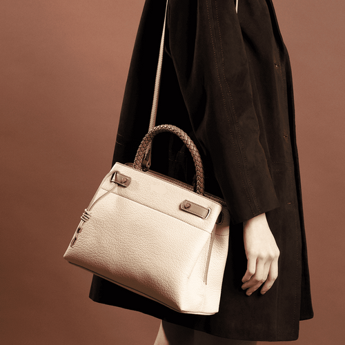 Bolsa Tote Floater Bege Alça Dupla Couro Legítimo