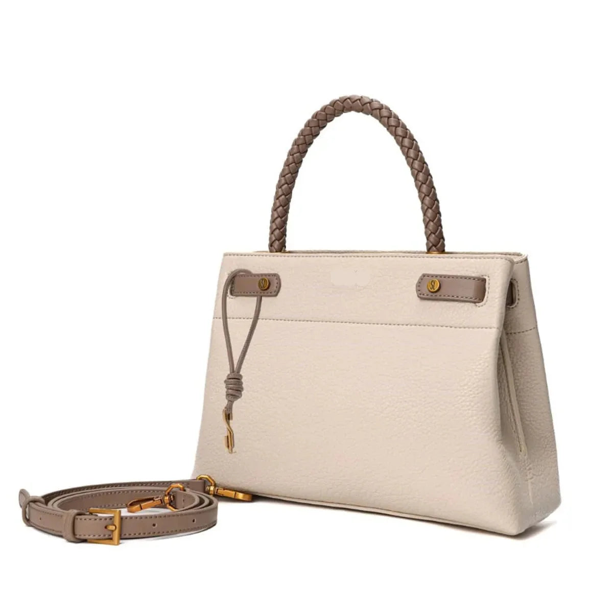 Bolsa Tote Floater Bege Alça Dupla Couro Legítimo