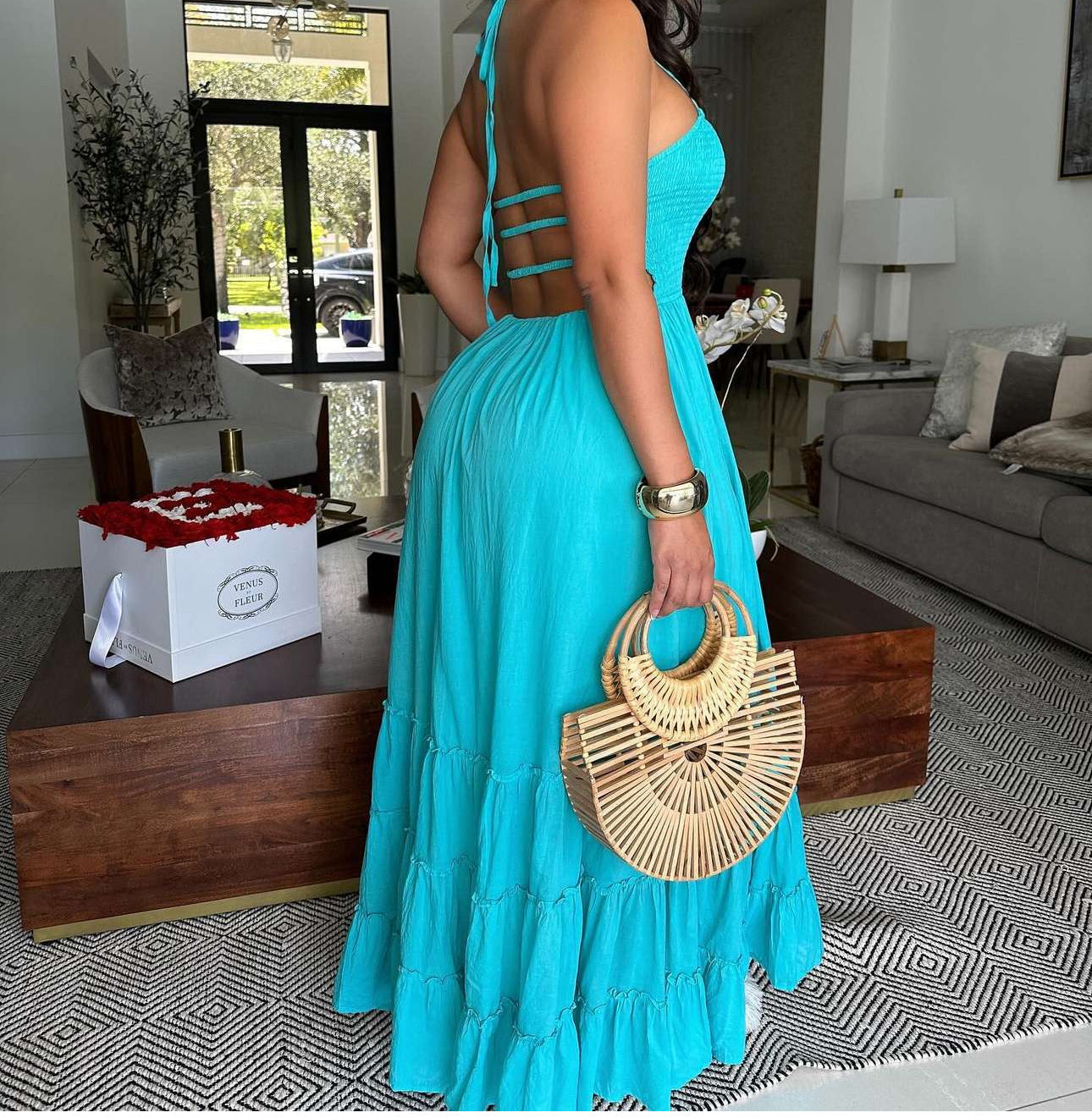 Robe longue plissée avec Alças Finas 