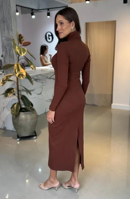 Robe Midi Canelado avec Fenda Virginia 