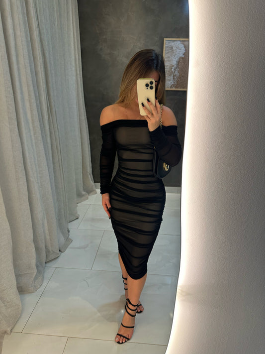 Robe Midi Transparente Ombro à Ombro Cobry 