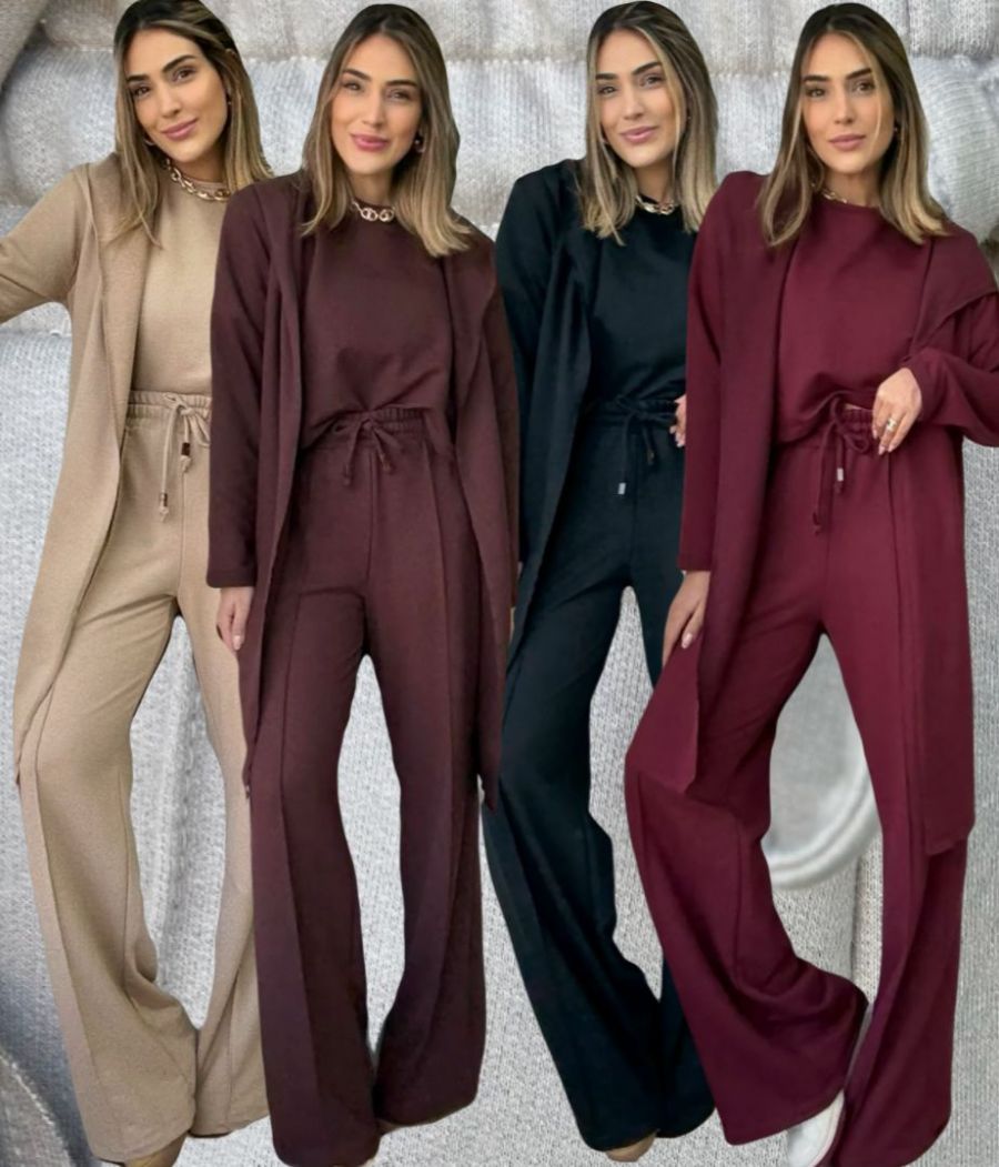 Conjunto Calça + blusa + trench-coat 