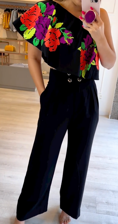 Conjunto Lorena Cropped e Calça Pantalona