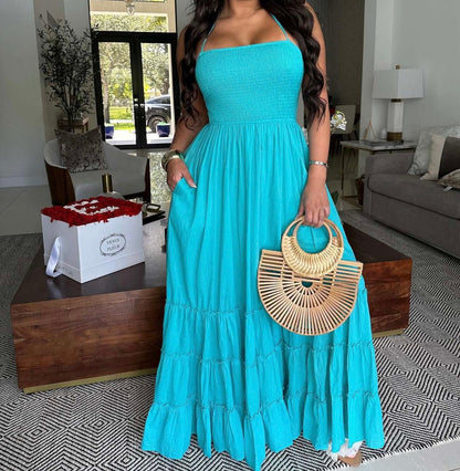 Robe longue plissée avec Alças Finas 