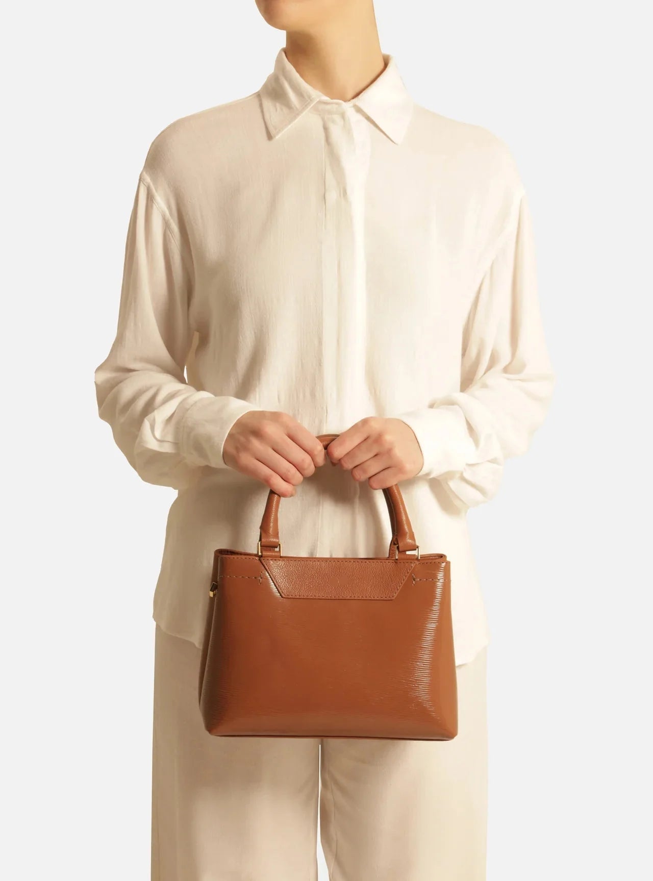 Bolsa Tote Marrom Couro Legítimo Textura