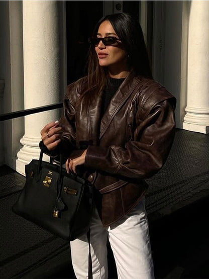 Veste en cuir olive pour femme 