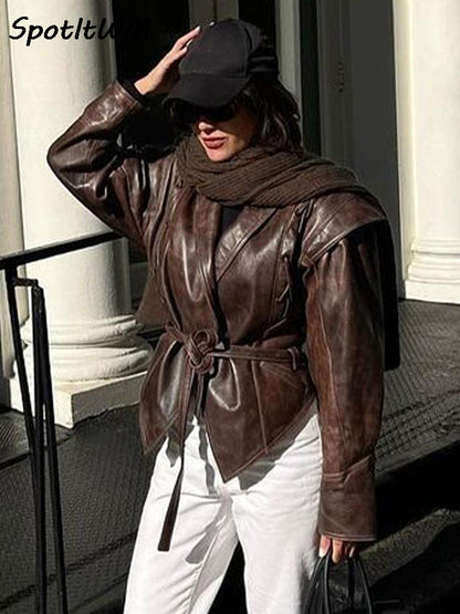 Veste en cuir olive pour femme 