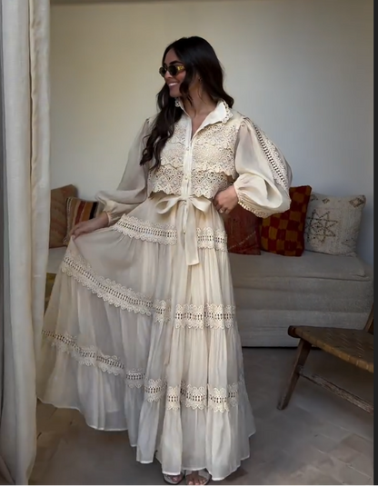 Robe Bohème en Dentelle Écrue