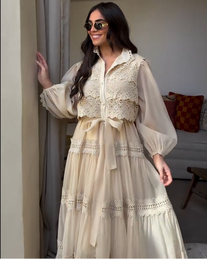 Robe Bohème en Dentelle Écrue