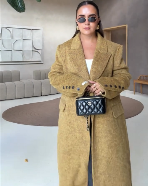 Manteau Long en Laine Moutarde