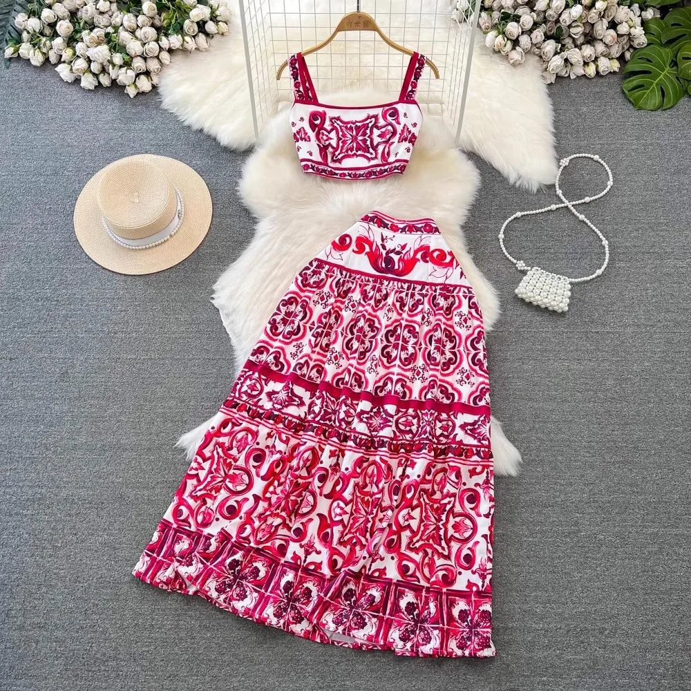 Conjunto Supra - Haut fleuri Estampa + Saia 
