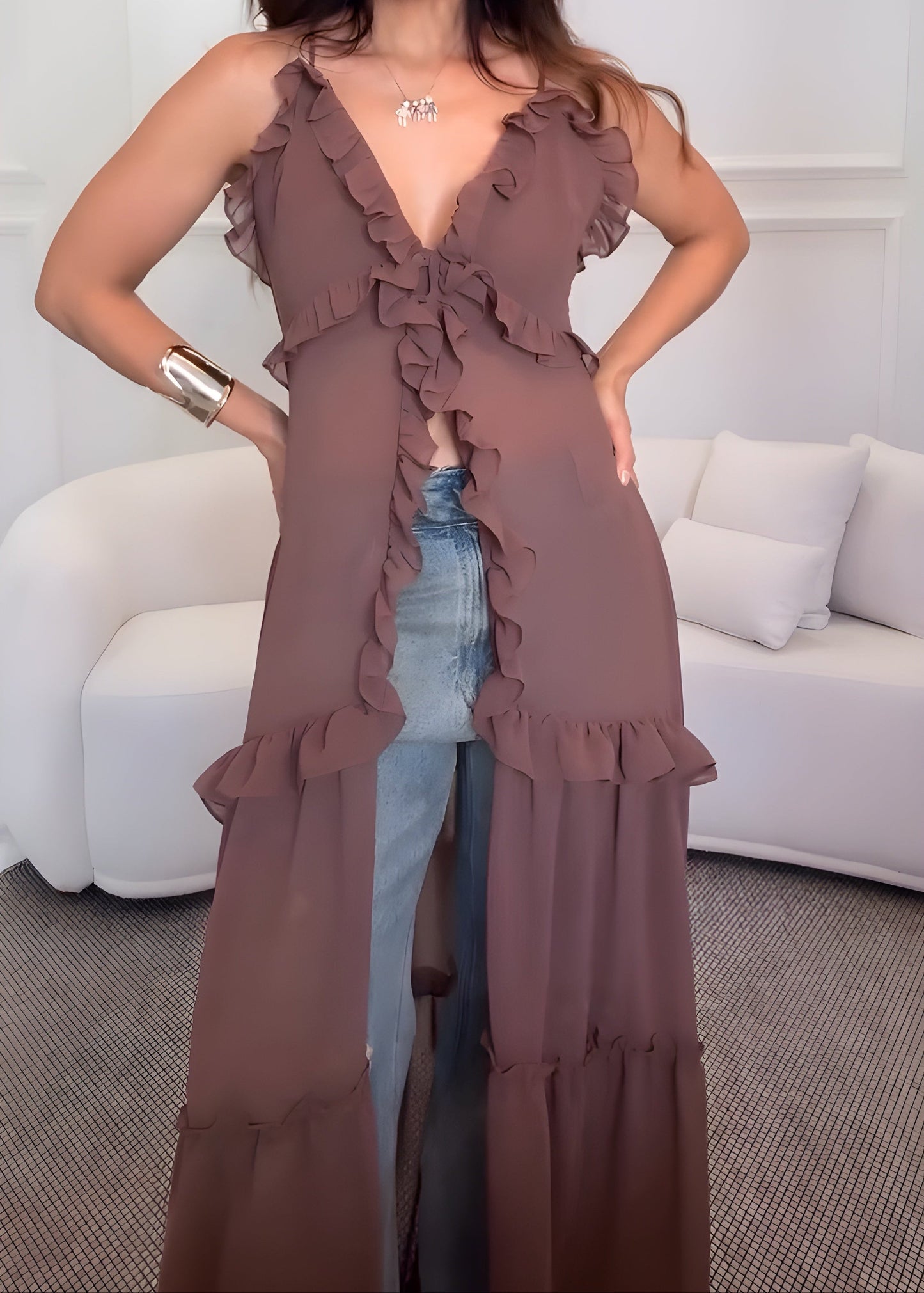 Saída Longa Feminina com Babados