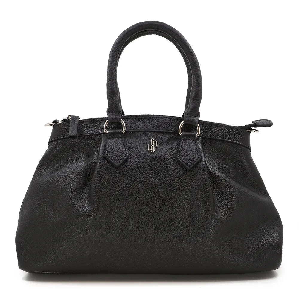 Bolsa Tote Preto Couro Legítimo Detalhe Franzido