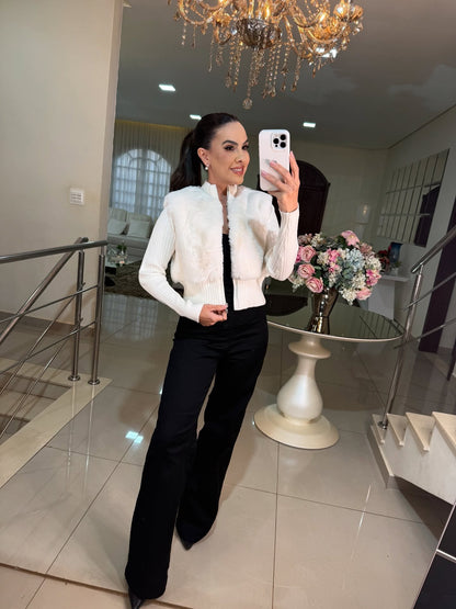 Casaco Paris Lux – Tricot avec Pele Sintética Elegante 