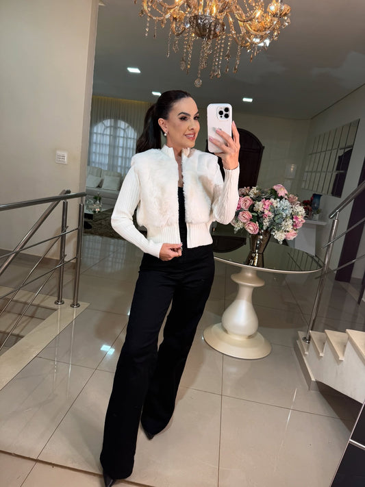 Casaco Paris Lux – Tricot avec Pele Sintética Elegante 