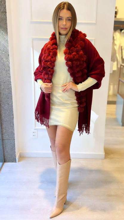 Pashmina Bourgogne avec Pompons