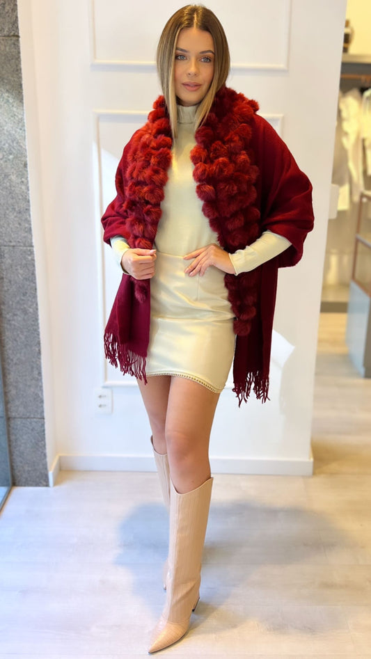 Pashmina Burgundy com Pompons