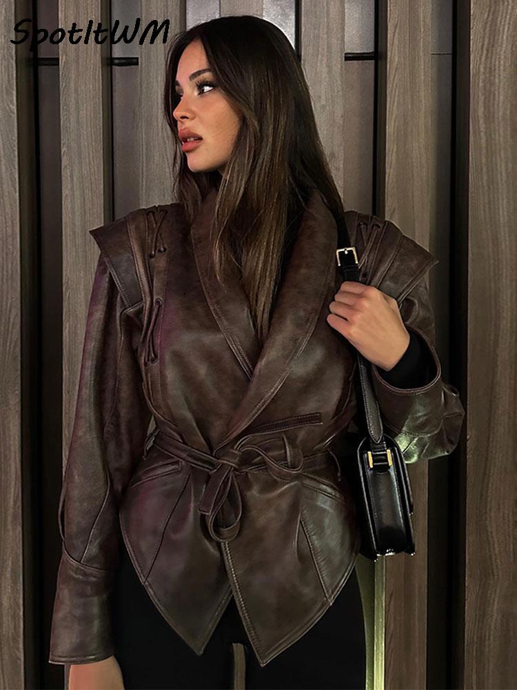 Veste en cuir olive pour femme 