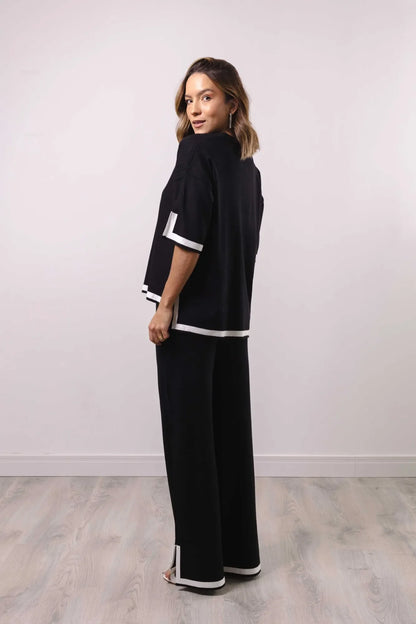 Conjunto Feminino Tricot Modal Blusa Oversize et Calça Wide avec Fenda 