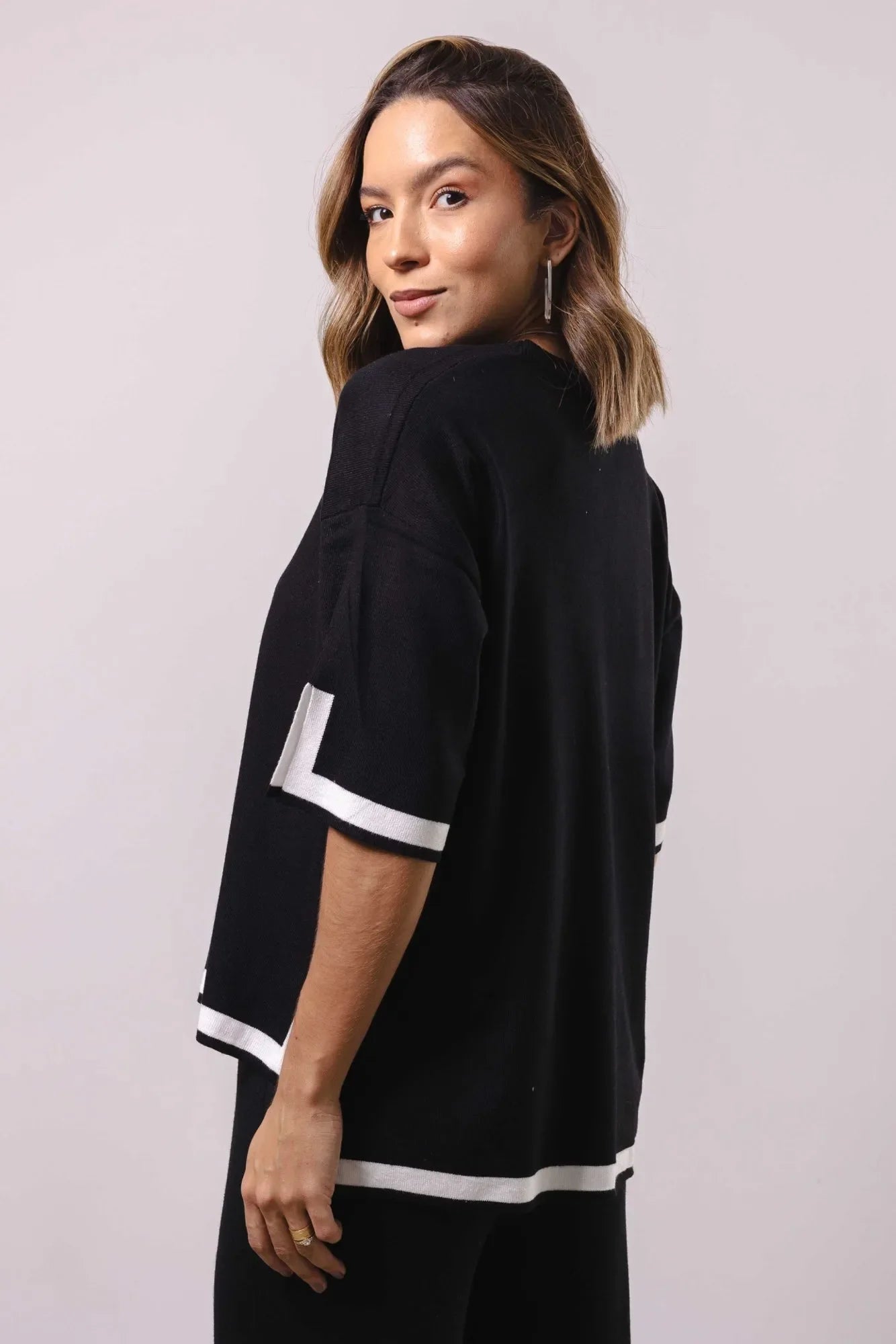 Conjunto Feminino Tricot Modal Blusa Oversize et Calça Wide avec Fenda 