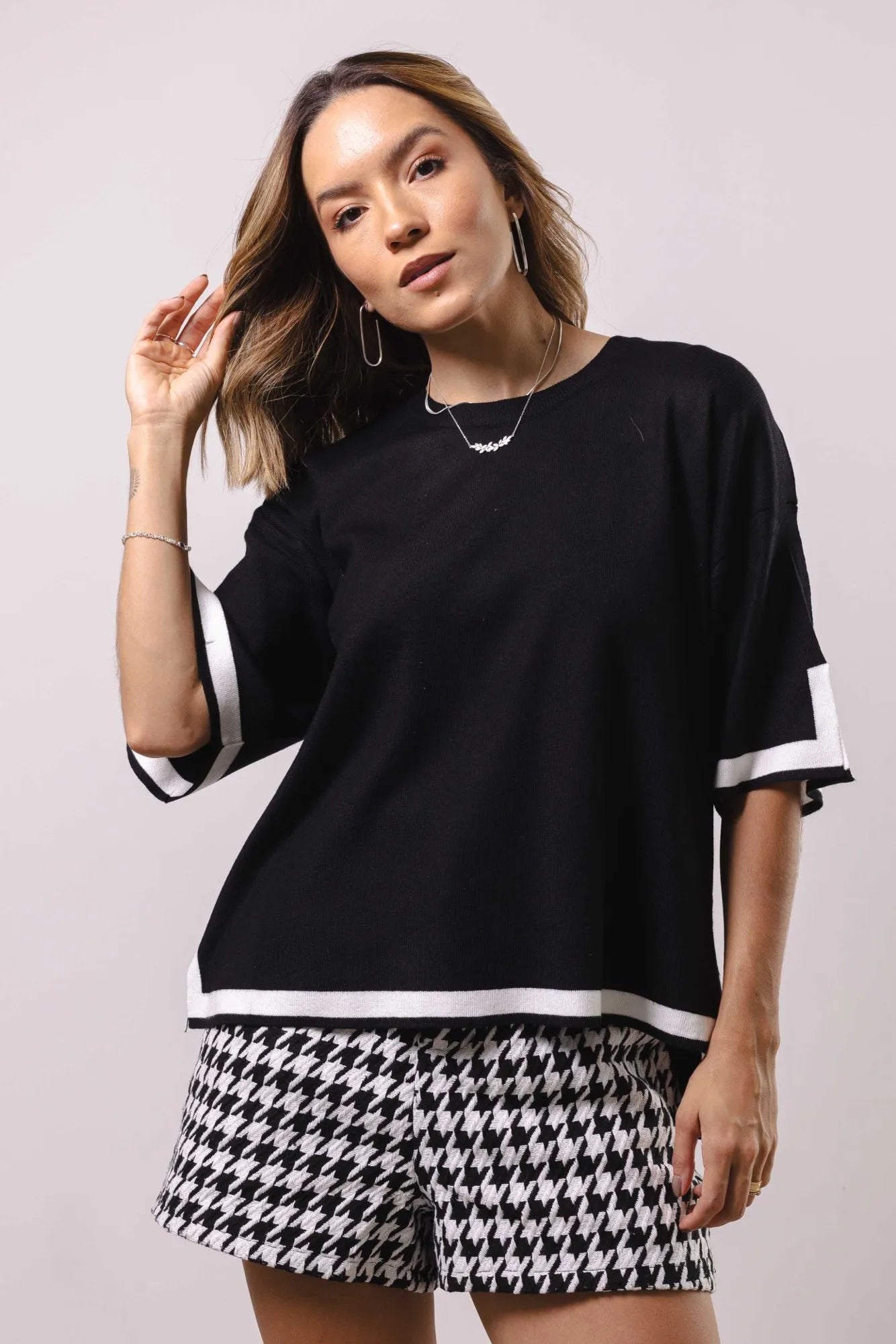 Conjunto Feminino Tricot Modal Blusa Oversize et Calça Wide avec Fenda 