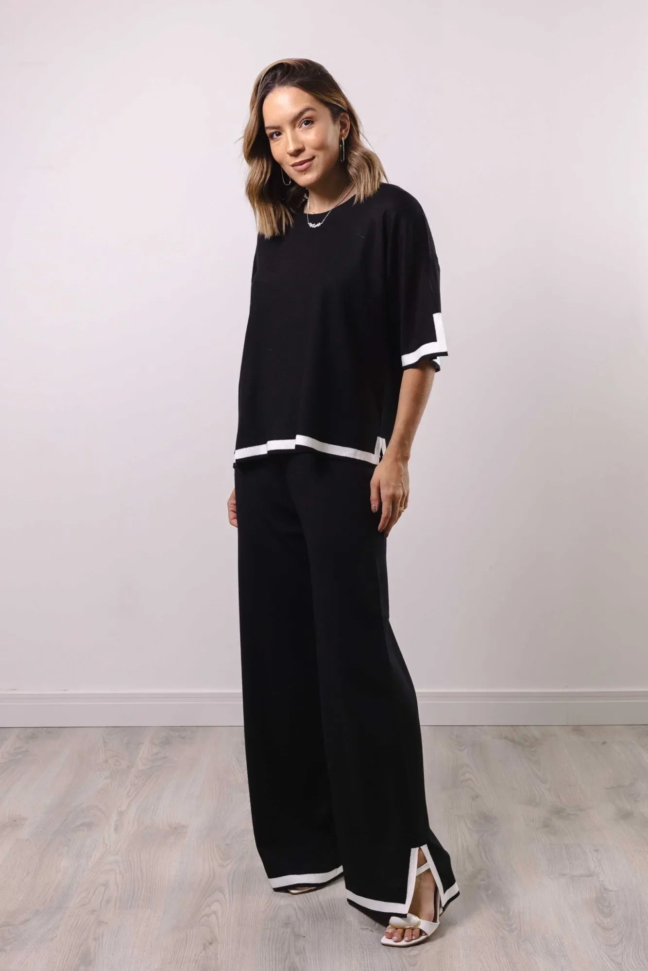Conjunto Feminino Tricot Modal Blusa Oversize et Calça Wide avec Fenda 