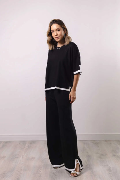 Conjunto Feminino Tricot Modal Blusa Oversize et Calça Wide avec Fenda 