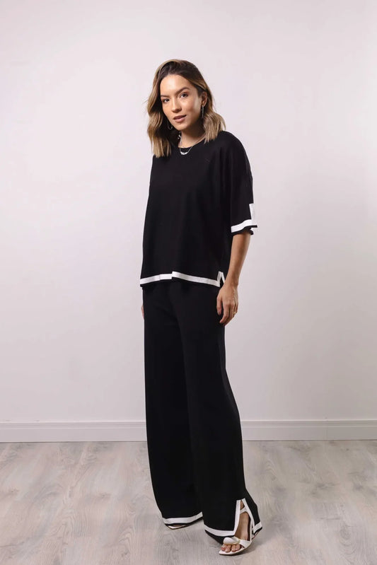 Conjunto Feminino Tricot Modal Blusa Oversize et Calça Wide avec Fenda 