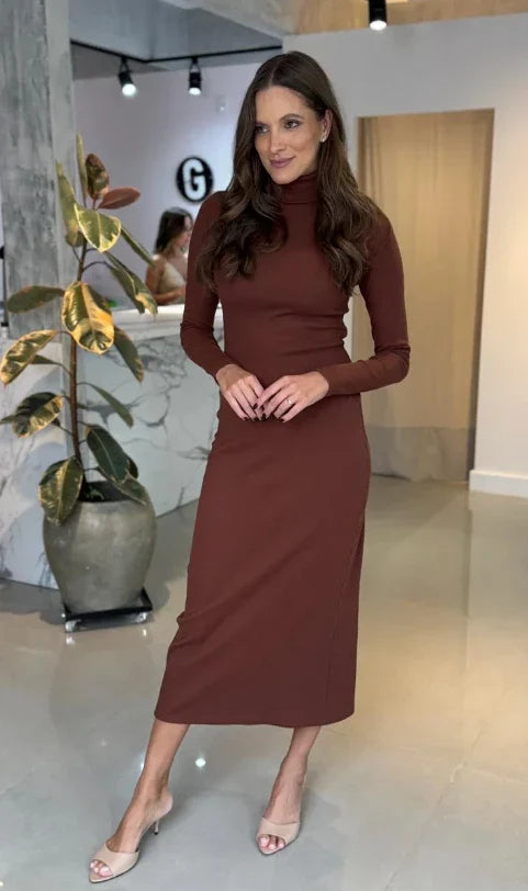 Robe Midi Canelado avec Fenda Virginia 