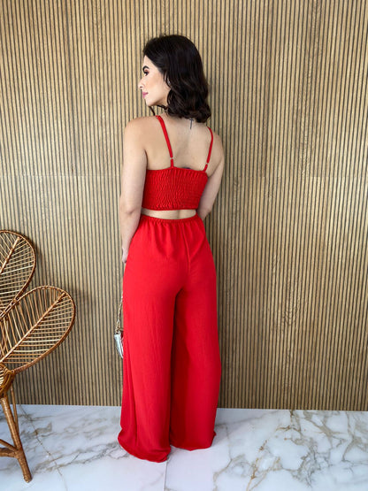 Macacão Feminino avec Bojo Alça Regulável avec Aberturas Vermelho 
