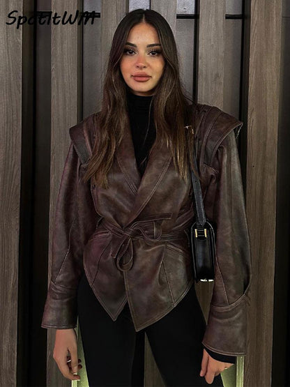 Veste en cuir olive pour femme 