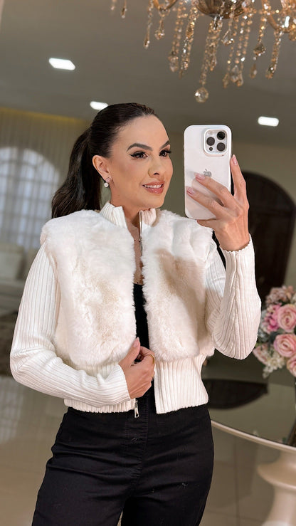 Casaco Paris Lux – Tricot avec Pele Sintética Elegante 
