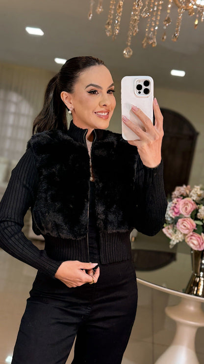 Casaco Paris Lux – Tricot avec Pele Sintética Elegante 