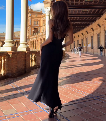 Robe Longo Preto avec Transparência e Fenda 