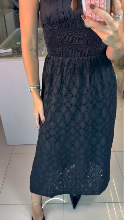 Vestido Midi em Laise Preto 